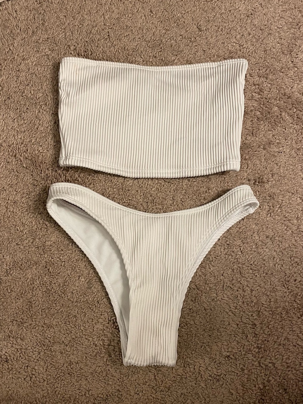 Abercrombie & Fitch Cream Ribbed Bandeau Bikini Set